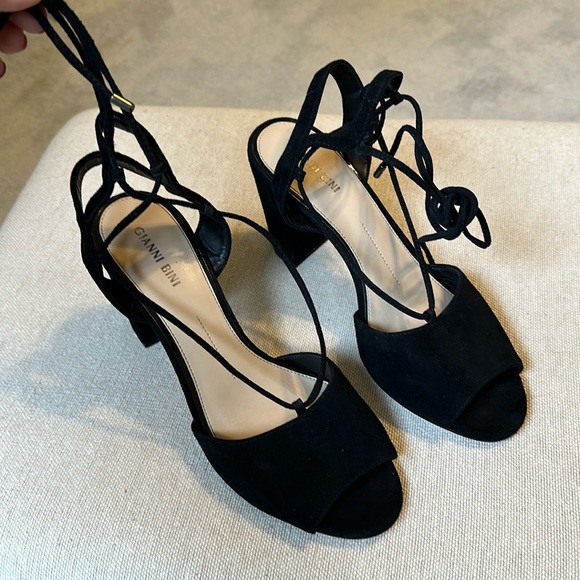 Gianni Bini Keelin Lace-Up Black Velvet Heels - Picture 2 of 10